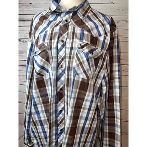 Cowboy Hardware Western Shirt Mens XXL Plaid Pearl Snap Barbed Wire Embroidered